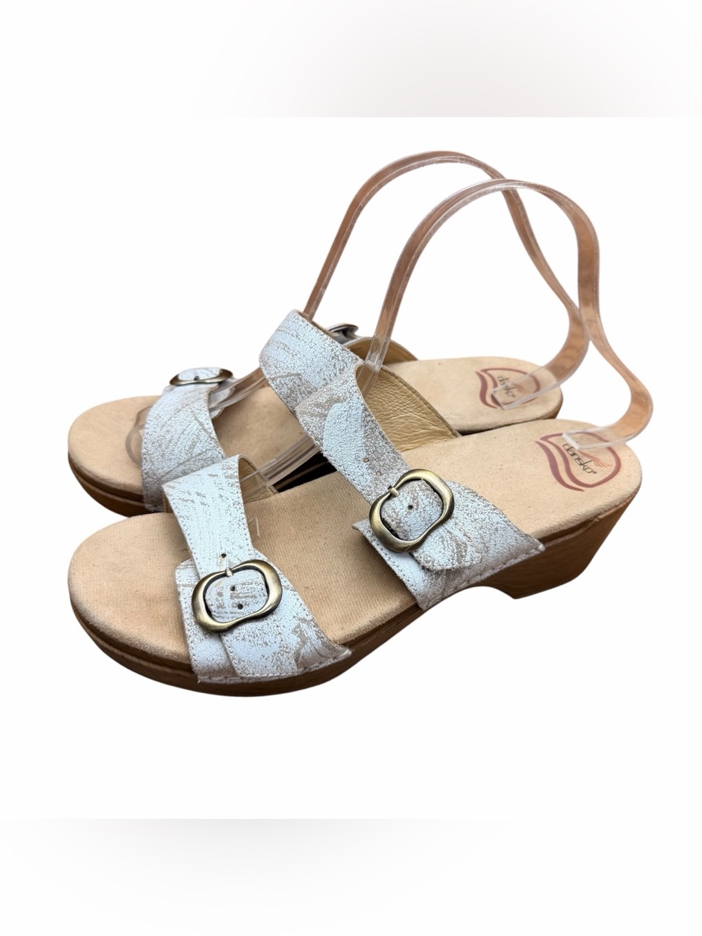 Dansko size 9.5-10 (40 EU) Metallic Silver Wedge Sandals with Buckle Straps